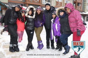 MLK Ski Weekend 2016 group photo of ladies posing outside in the village