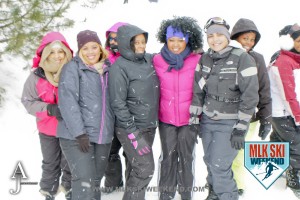 MLK Ski Weekend 2016 group photo of ladies posing outside in winter gear doing ski activities