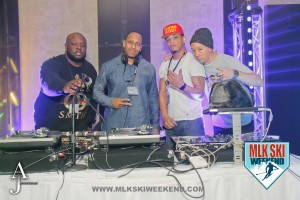 MLK Ski Weekend 2016 images of deejays of opening night 90s party and DJ Starting from Scratch 2