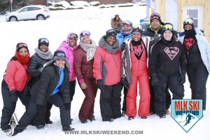 MLK Ski weekend 2016 large group outside in the village partaking in village day activities